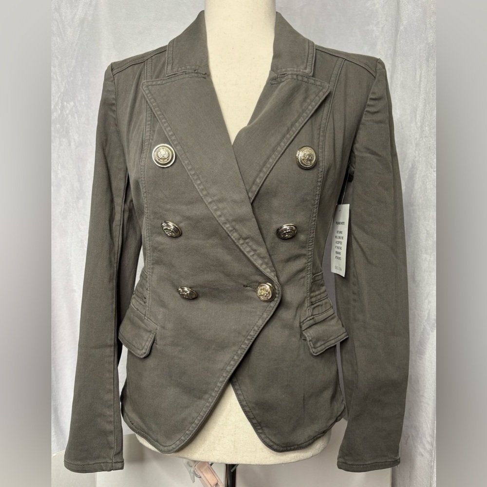 Decjuba Ellen Denim Blazer Military Style Khaki Grey Sz 6 Khaki / Washed Grey